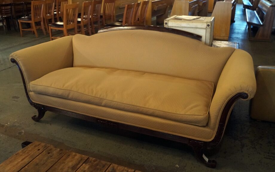 Golden Rod Antique Couch w Wood Accents