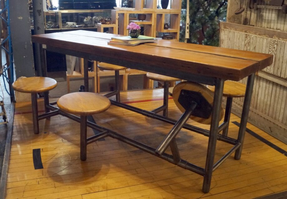 Swing Out 6 Stool Reclaimed Wood Industrial Table