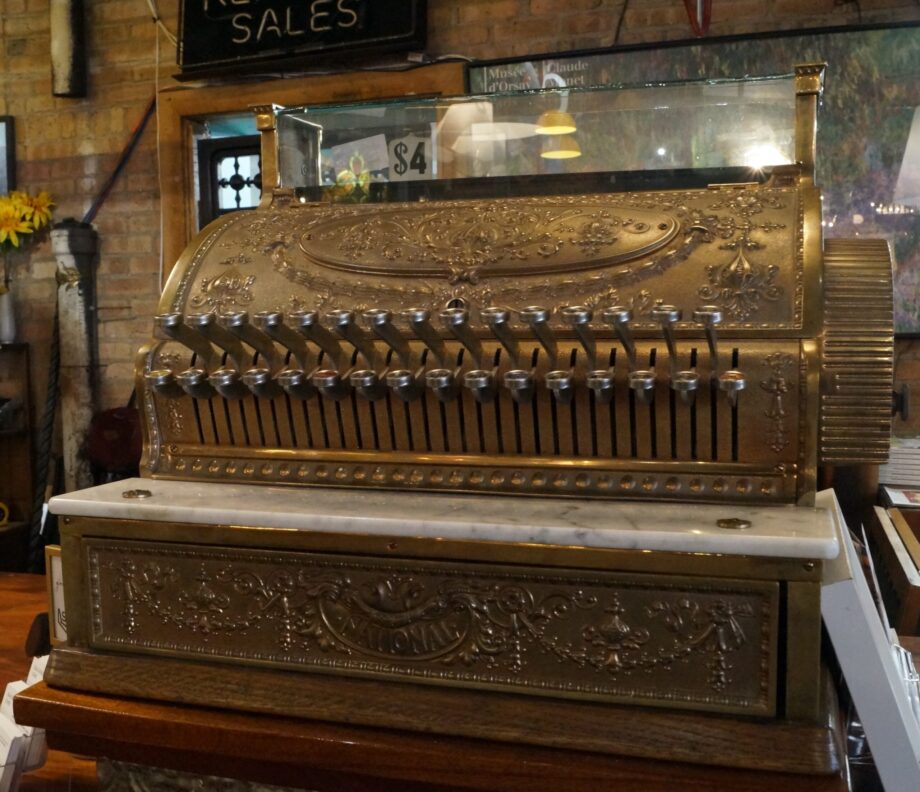 Antique National Cash Register w Patent Stamps