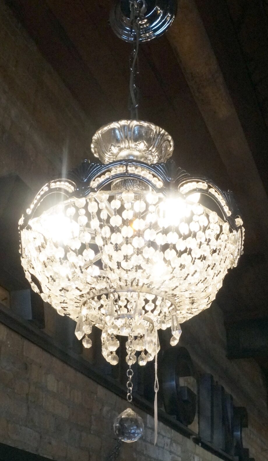 Silver and Crystal Threaded Bowl Shaped Chandelier