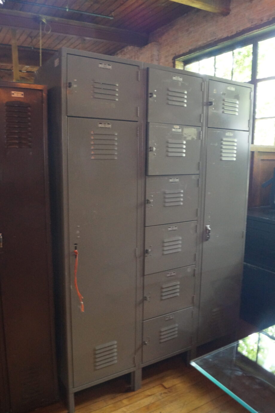 Grey 3 Panel Lockers w 2 Doors and Center Compartments