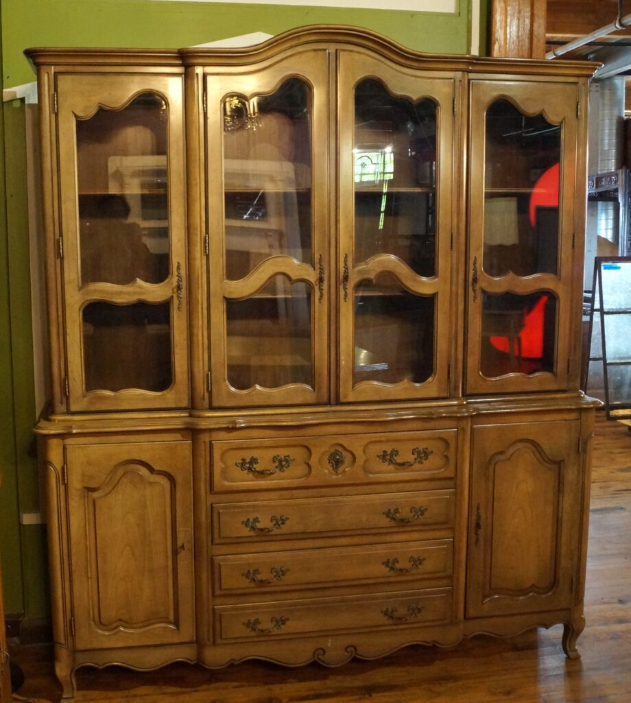 Large Grey Tone China Hutch w 4 Glass Doors