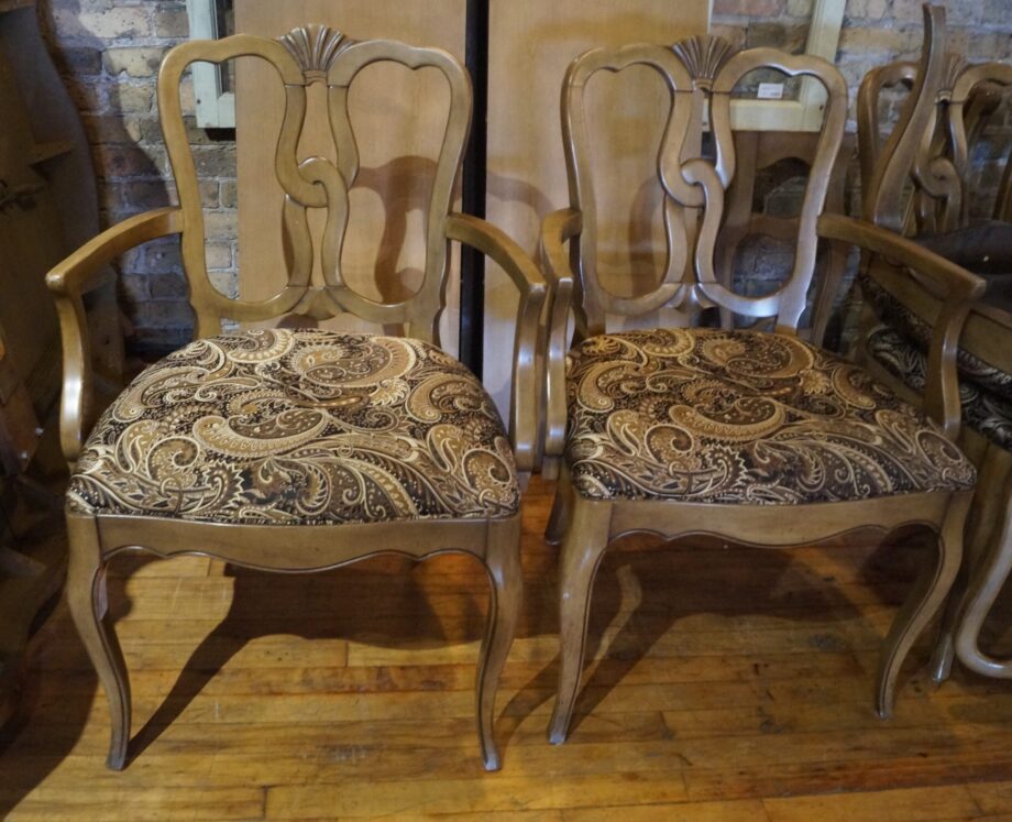 Grey Tone Carved Dining Chair w Black Paisley Seat