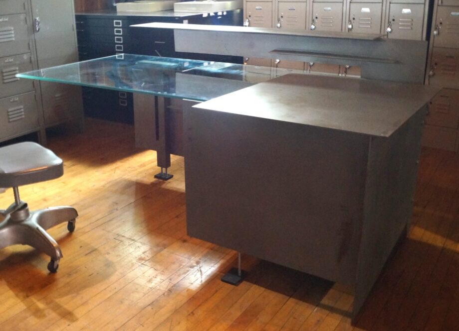 Custom Industrial Desk w Glass Top