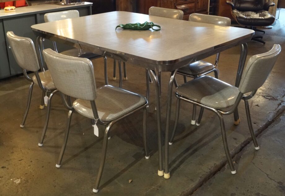 Retro Formica Top Dining Table w 2 Leaves and 6 Chairs