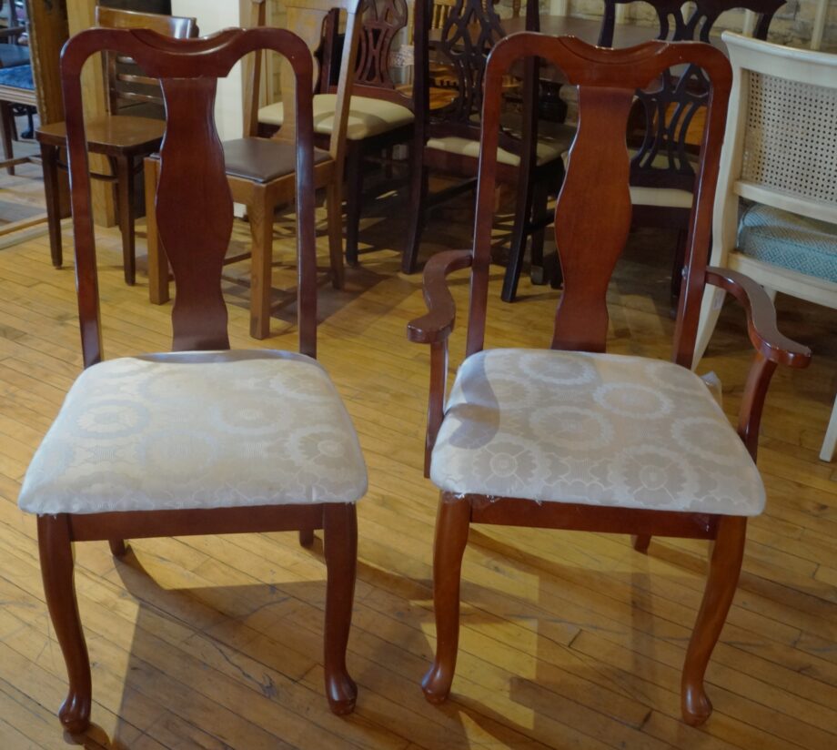 Wood Dining Chair w White Patterned Seats