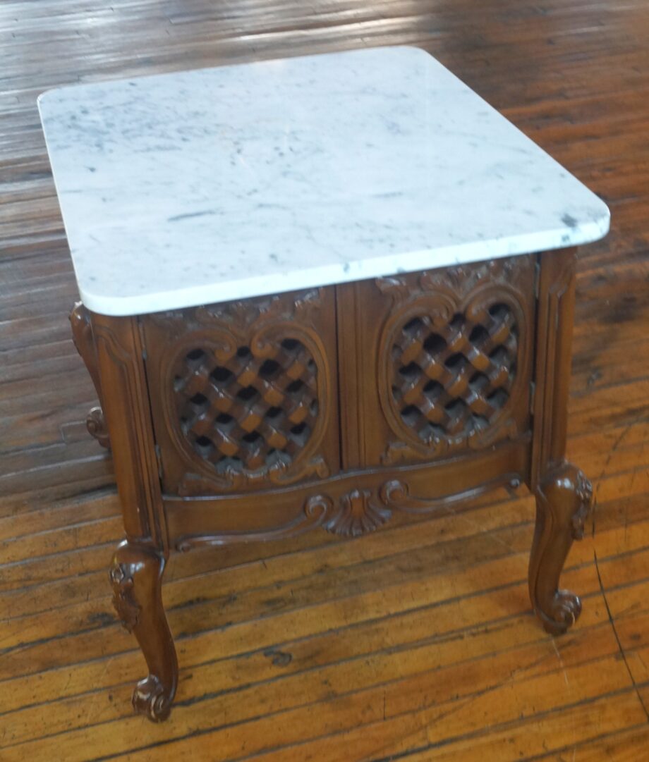 Side Tables w Lattice Detail and Marble Top