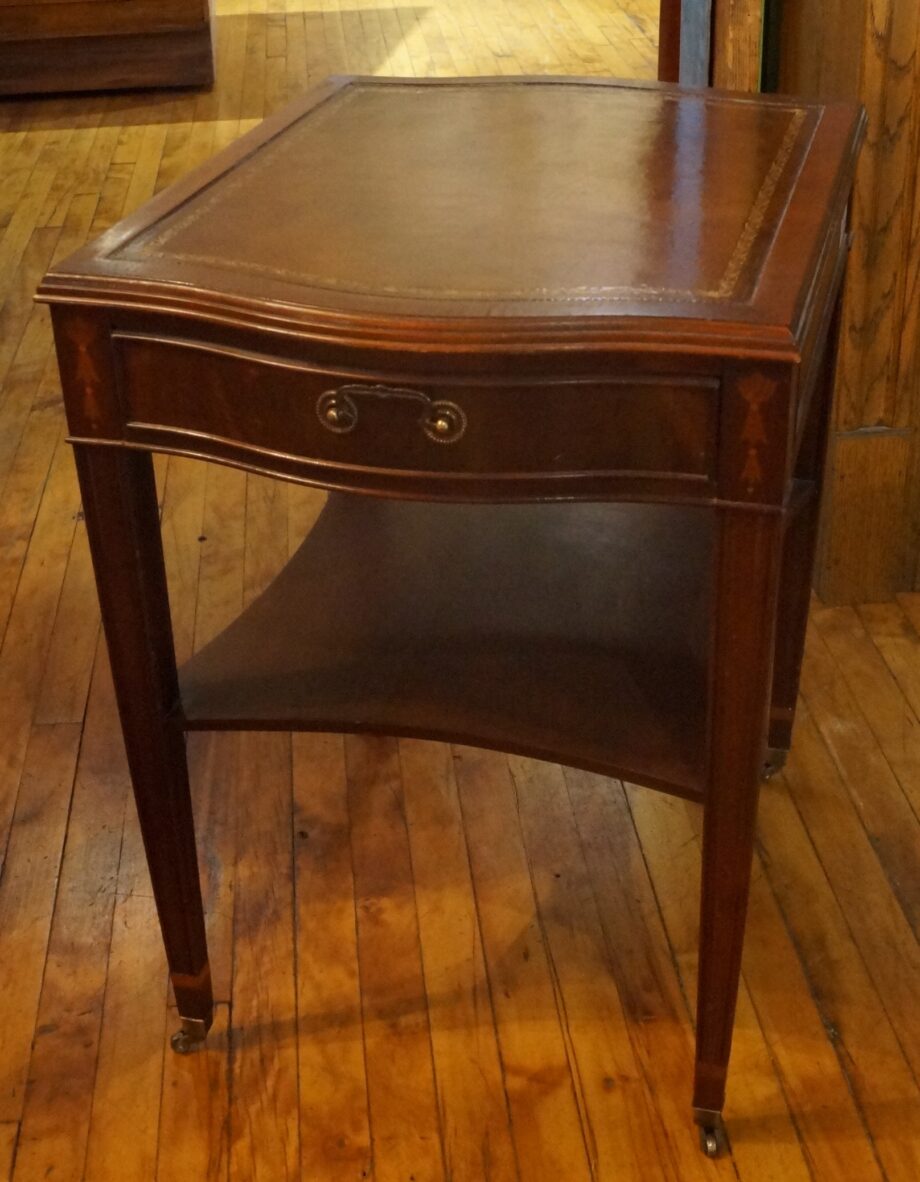 Leather Top Side Table w Gold Floral Trim