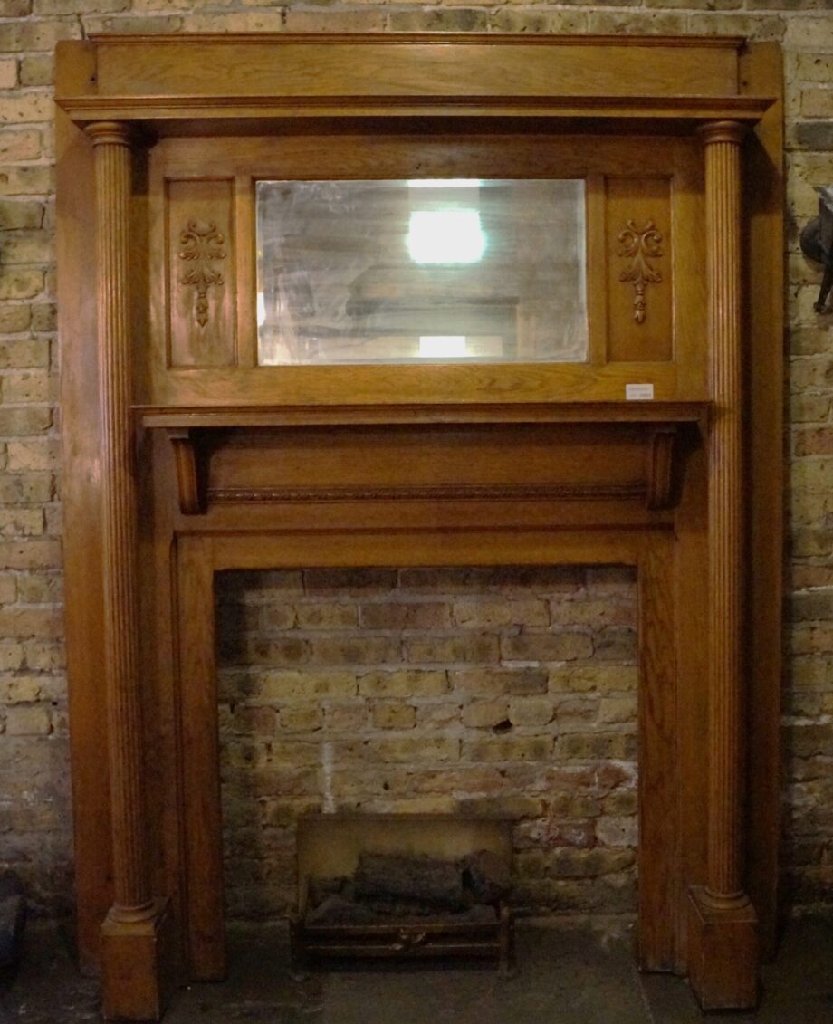 Full Mantel w Fluted Columns and Fleur Mirror Accents