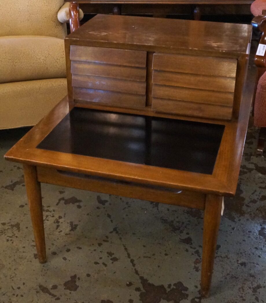 2 Tier Side Table w Black Top and 2 Drawers