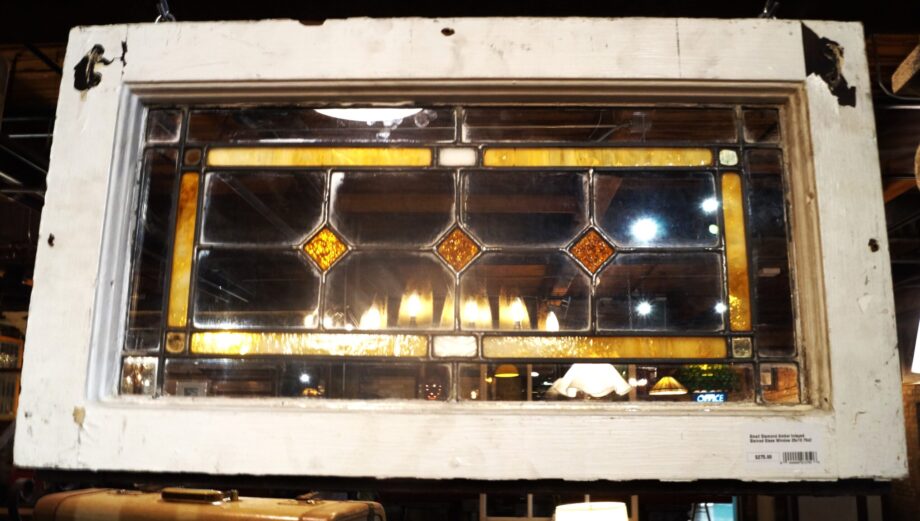 Small Diamond Amber Inlay Stained Glass Window