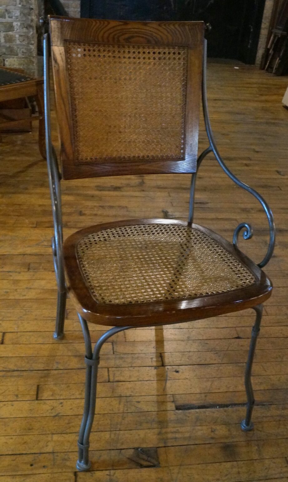 Cane Back Chair w Pewter Legs and Arms