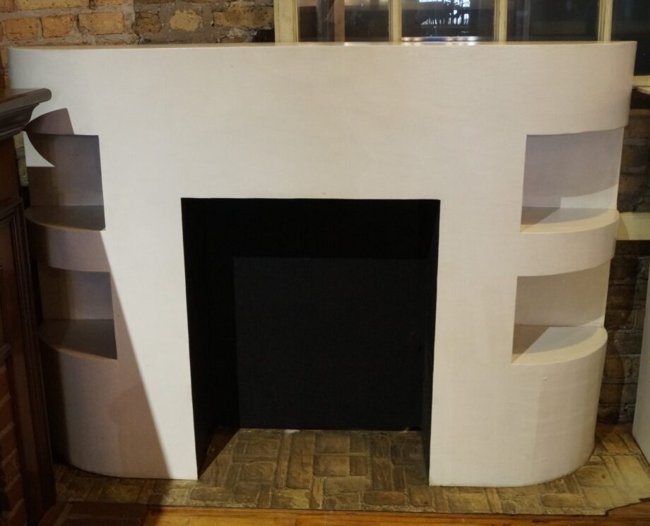 White Fireplace w Rounded Corners and Shelves