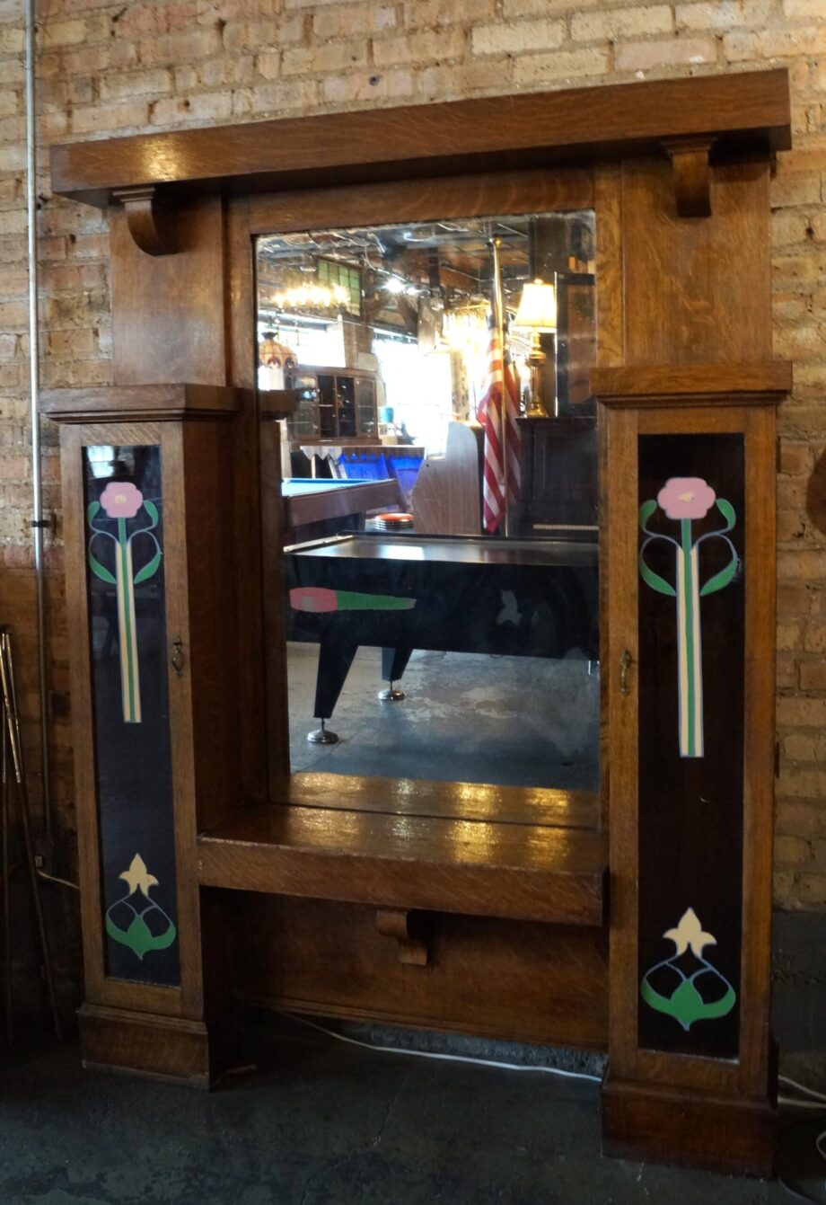 Pier Mirror w Pink Flower Painted Side Cabinets