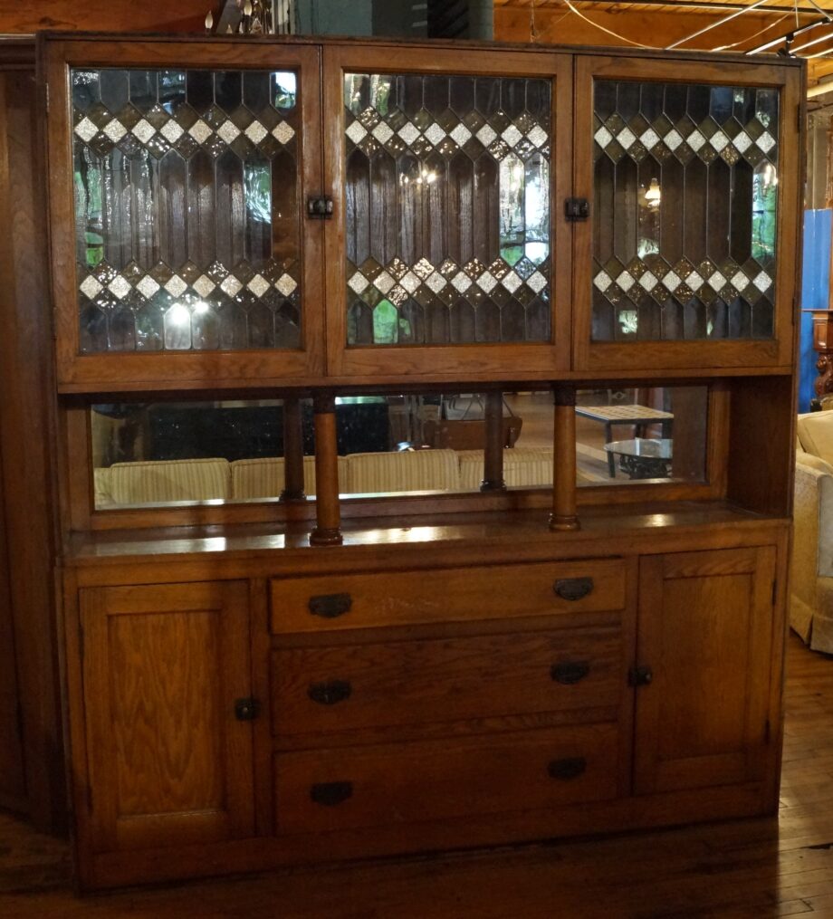 Wide Hutch w Yellow Diamond Stained Glass Doors and Mirror