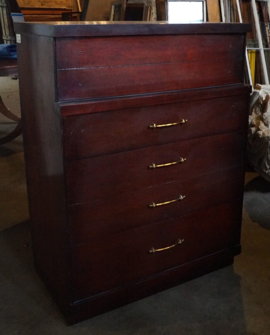 4 Drawer Red Wood Dresser w Gold Pulls