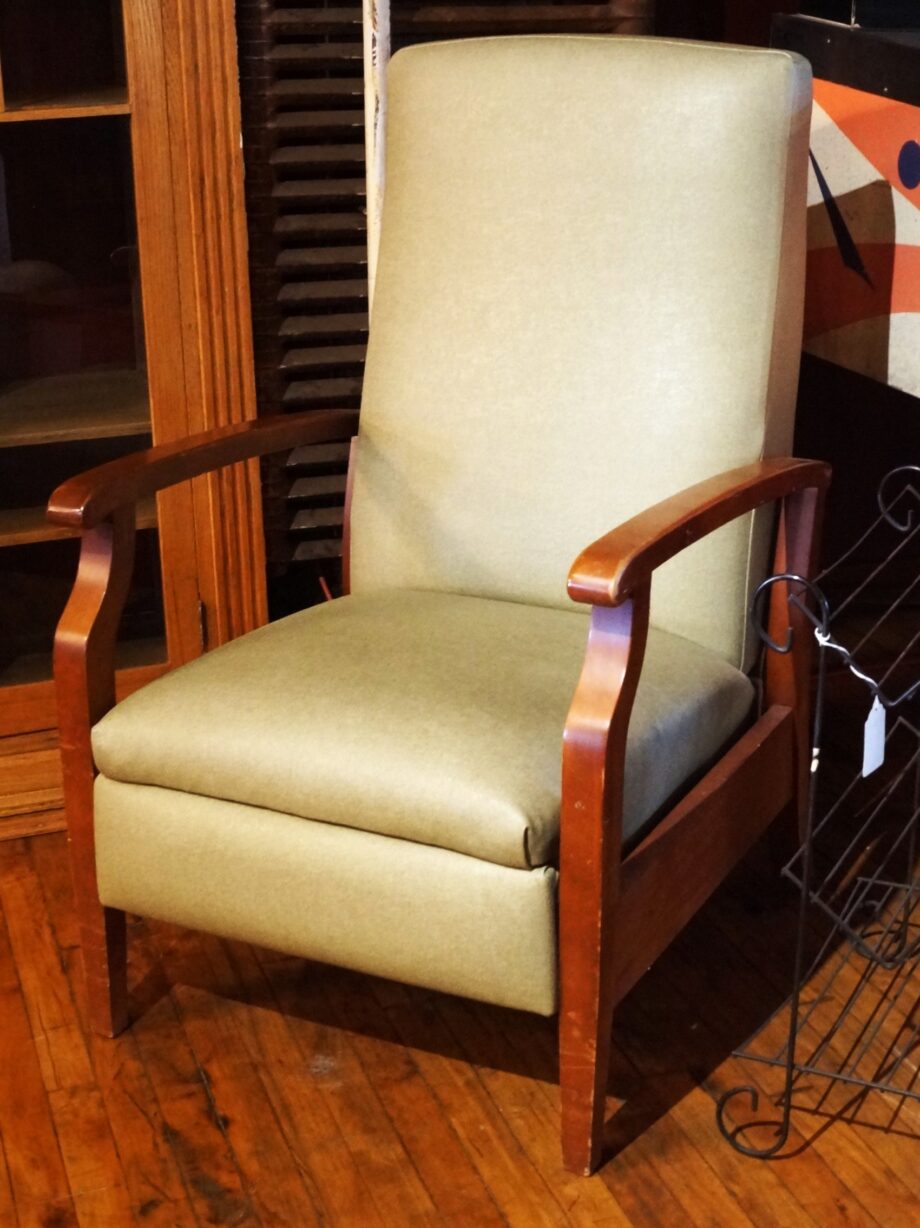 Light Green Reclining Chair w Wood Frame