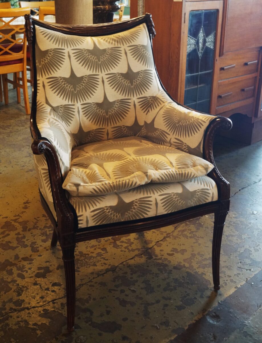 Soaring Crane Upholstered Chair w Wood Accents