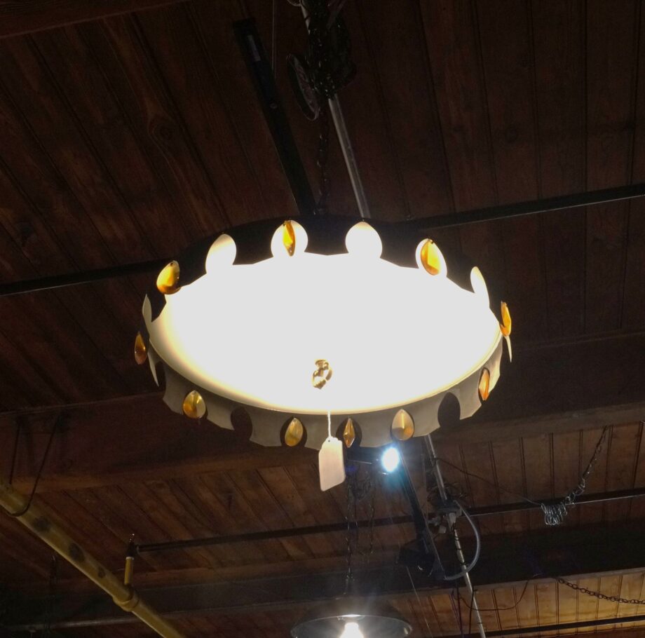 Black Tin Hanging Light w Orange Crystals