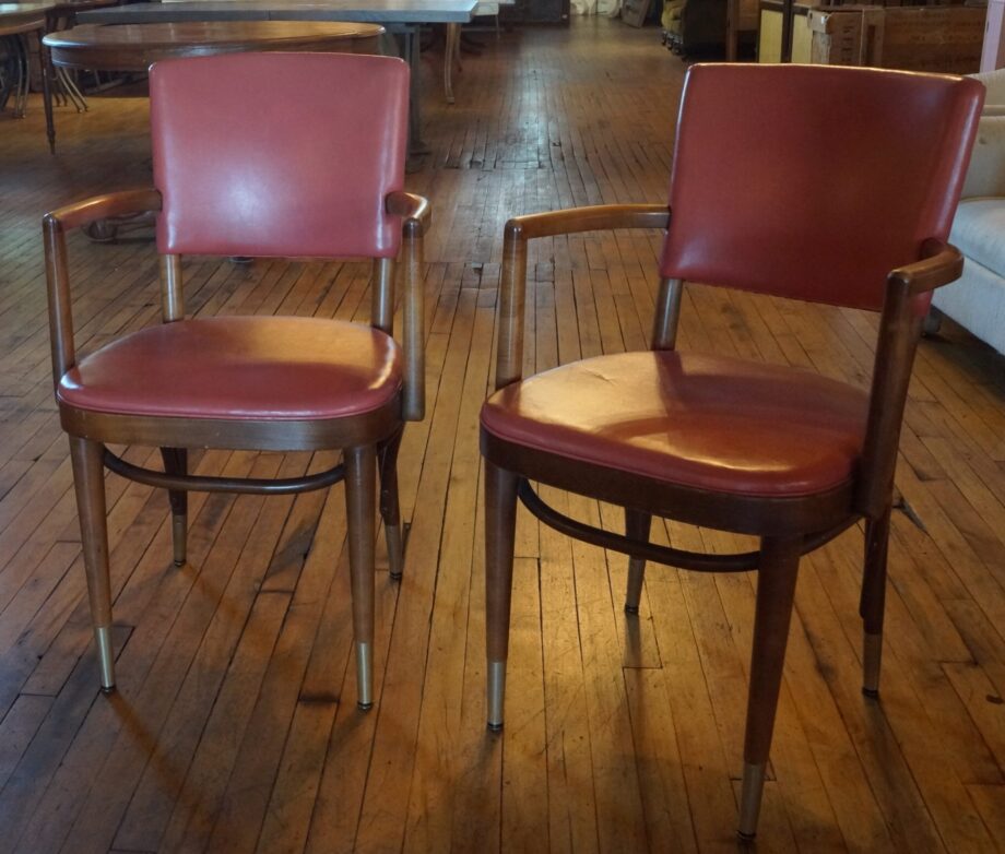 Pink Vinyl Wood Arm Chair