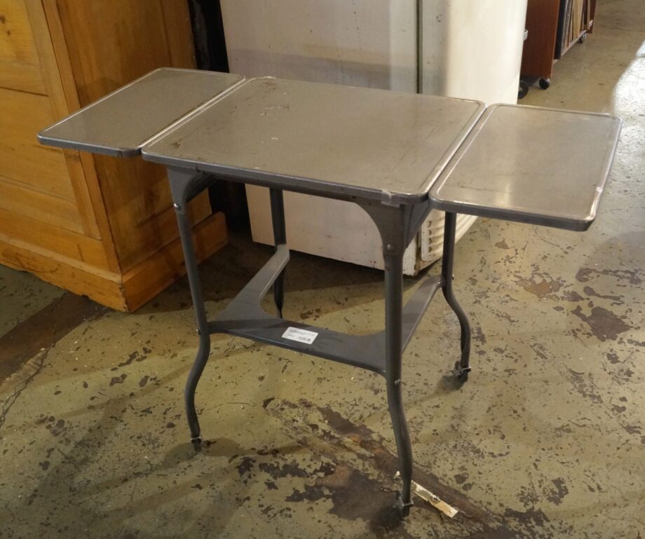 Small Metal Rolling Table w Fold Out Leaves