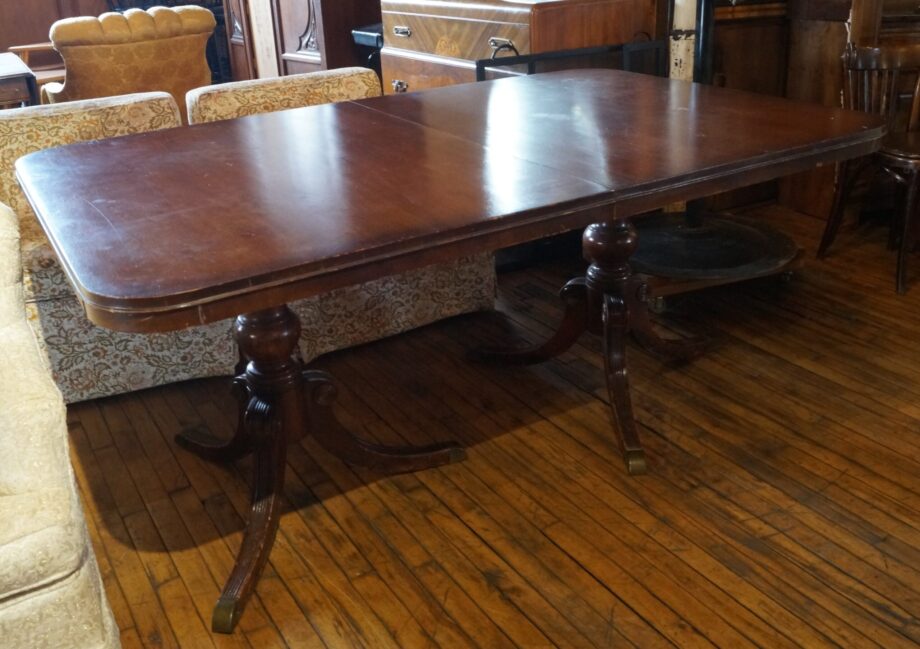 Double Three Feet Pedestal  Dining Table w 4 Leaves