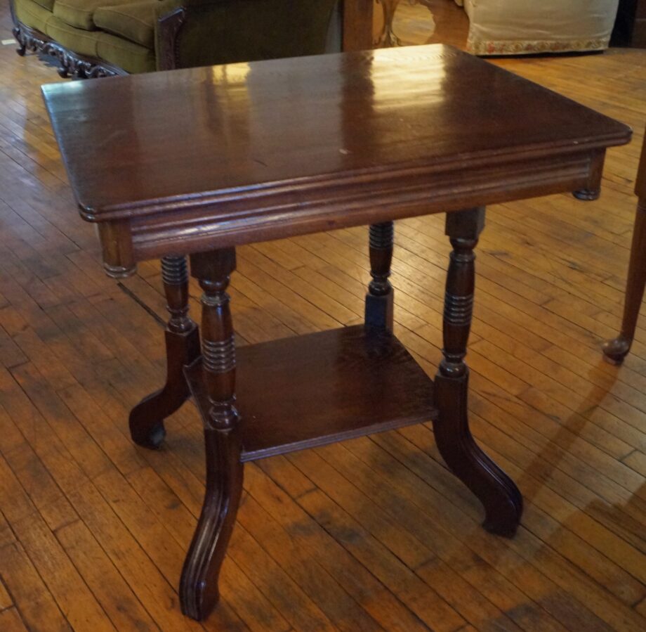 Tall Dark Wood Side Table w Shelf