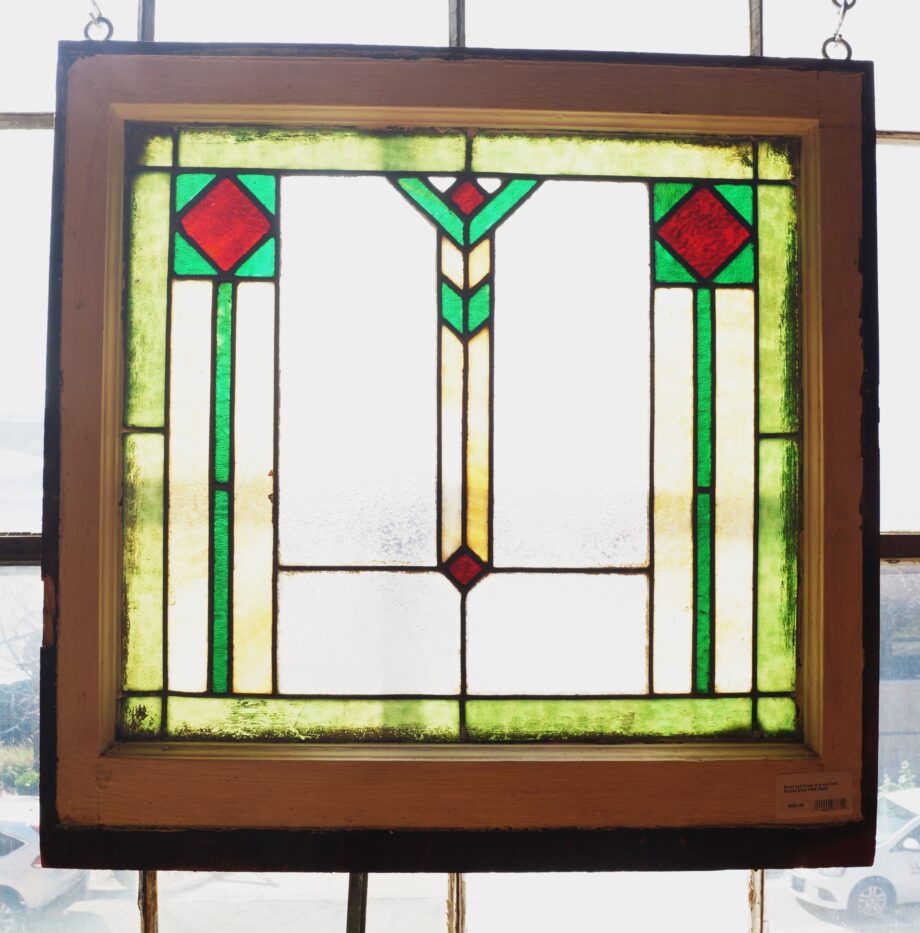 Green and Cream Arts and Craft Stained Glass PAIR