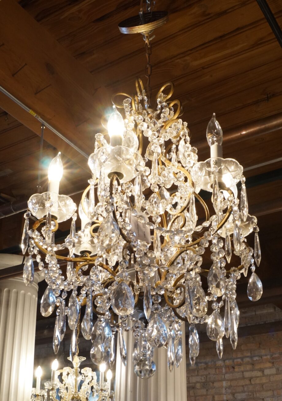 6 Lite Crystal Chandelier w Brass Arms