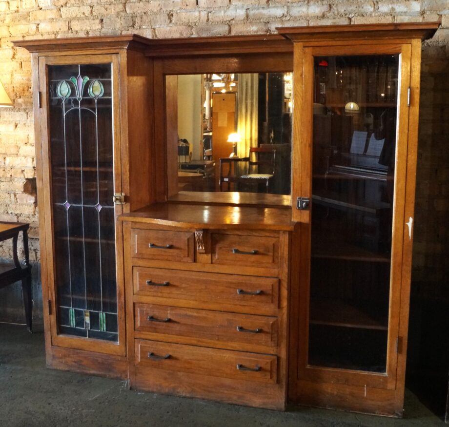 Built In Hutch w Floral Stained Glass Door