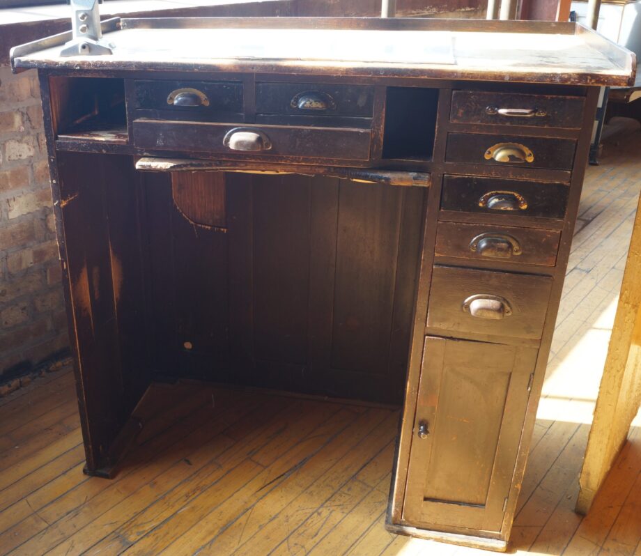 Antique Multi Drawer Watch Repair Desk w Vice