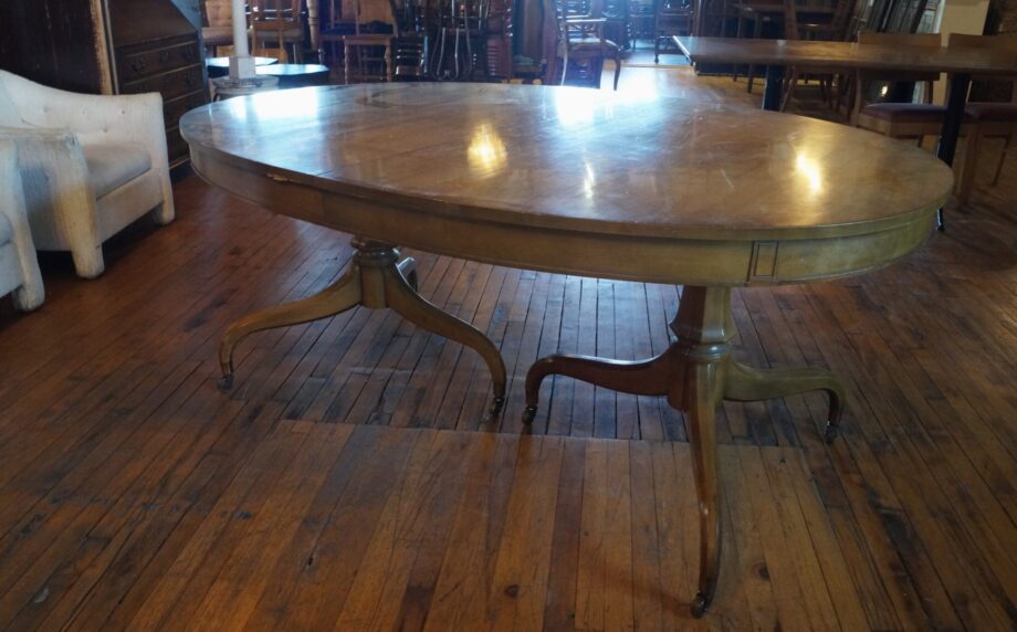 Light Wood Oval Dining Table w Casters and 3 Leaves