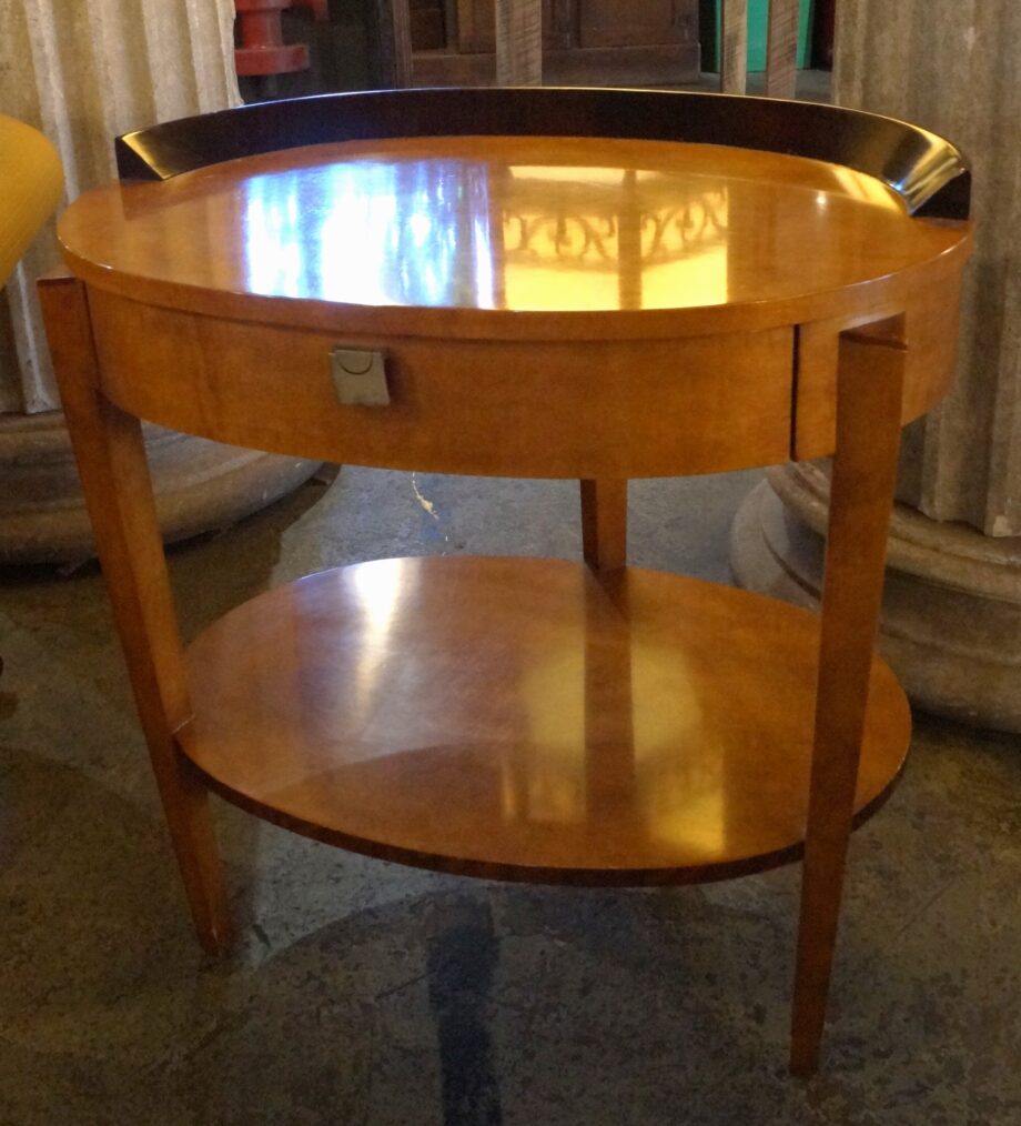 Blonde Oval End Tables w Rail and Hard Angled Pattern