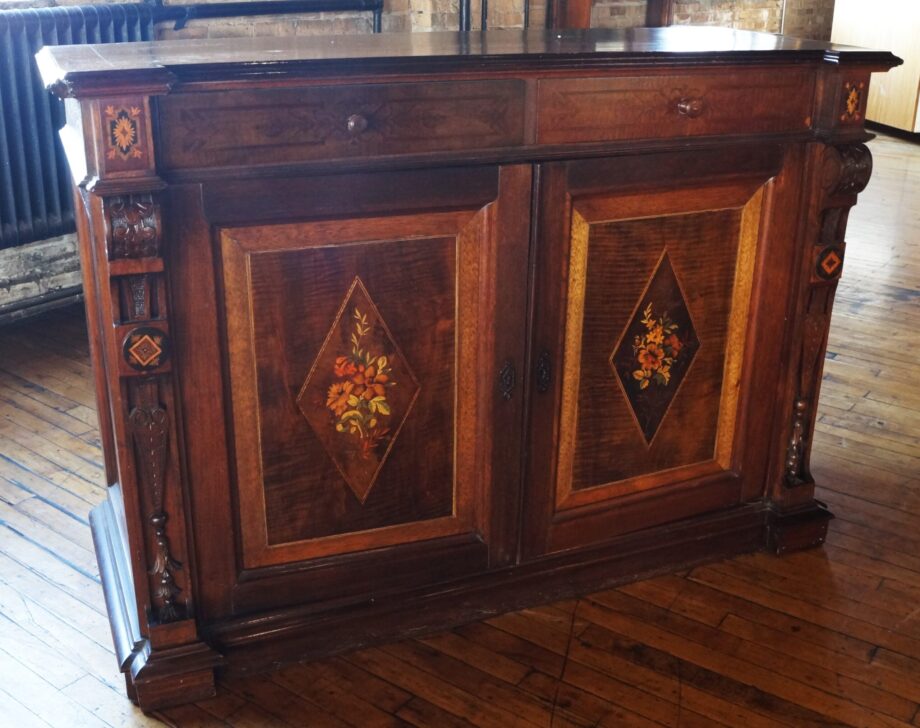 Floral Painted w Carved accent Credenza