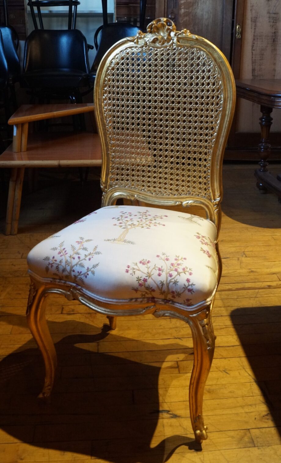 Gold Cane Back Chair w Blossom Seat