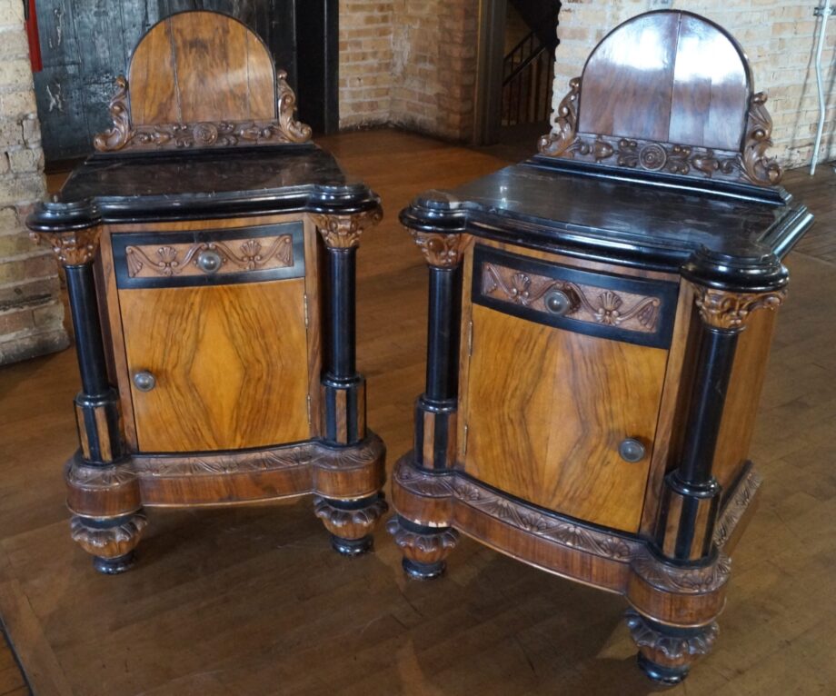 Marble Top Side Table w Drawer and Door