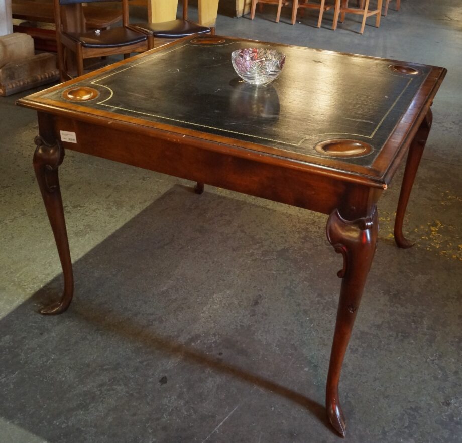 Square Black Leather Top Game Table