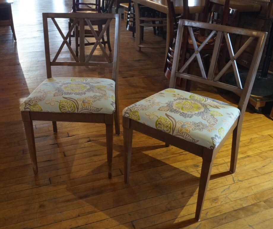 X Back Wood Chairs w Floral Seat