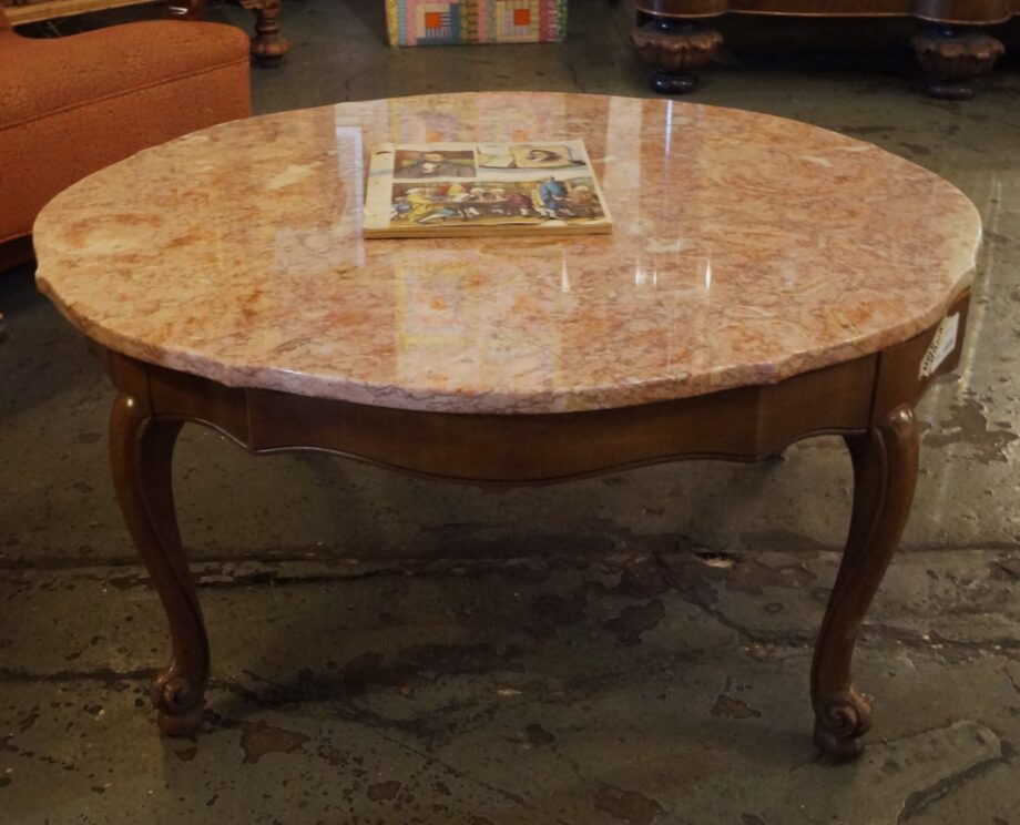 Pink Marble Top Circular Coffee Table