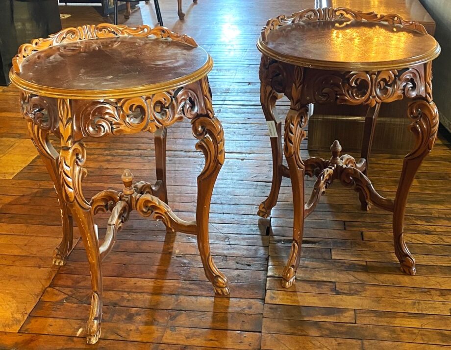 Ornate Side Tables w Carved Railings