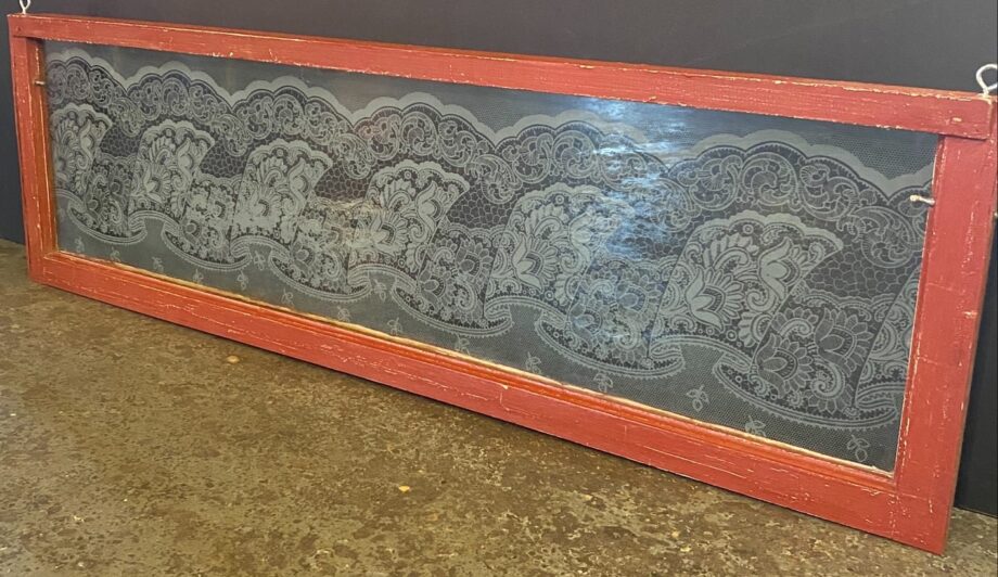 Red Framed Etched Glass Transom Window