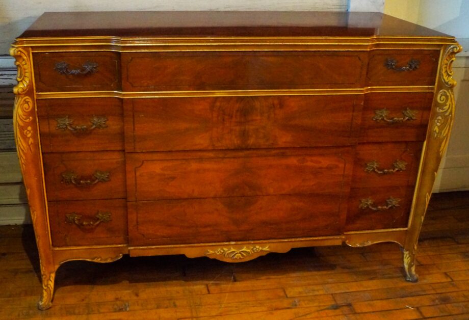 4 Drawer Short Dresser w Carved Yellow Accents