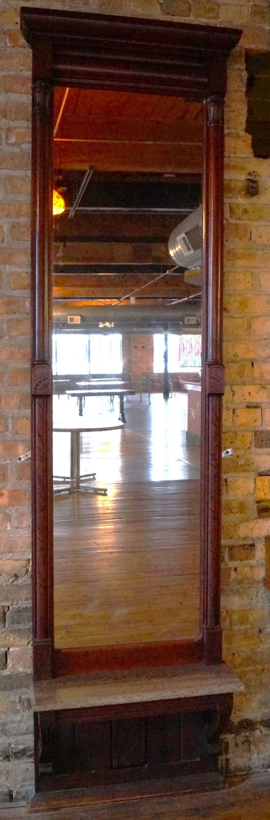 Tall Hall Mirror w Stone Shelf and Carved Accents