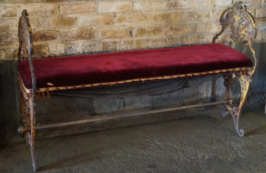 Wrought Iron Dressing Bench w Red Velvet Cushion