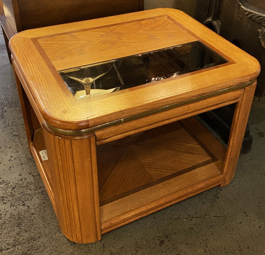 Rounded Edge End Table w Bevel Smoke Glass Insert