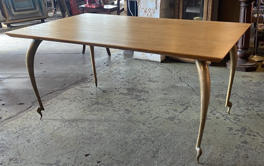 Beveled Table Top w Curved Brass Legs