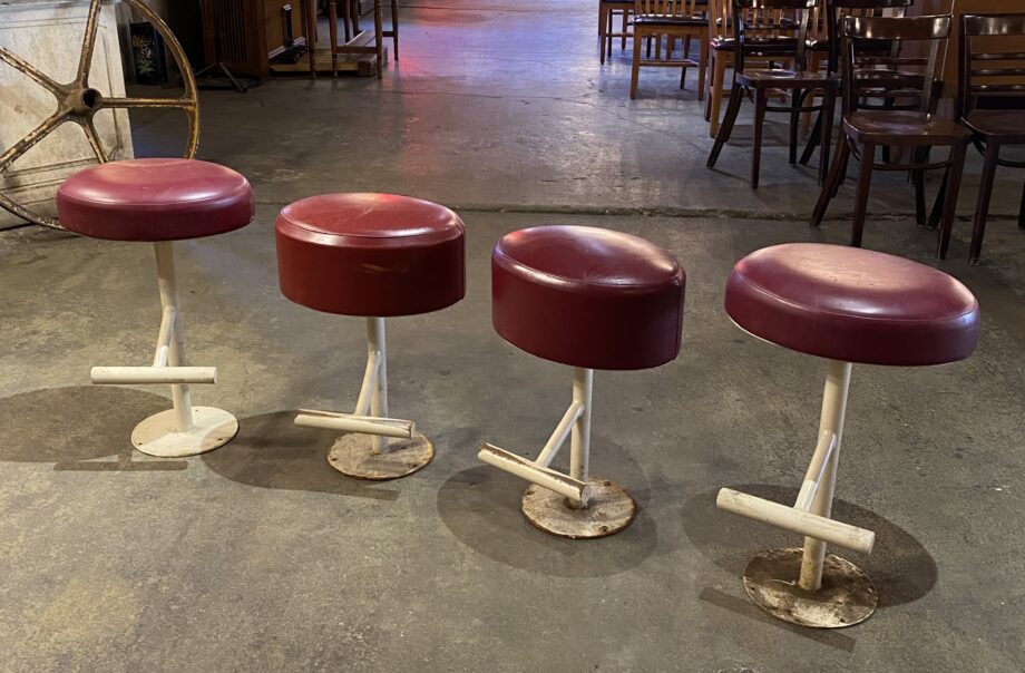 Short Red Vinyl Stools w Foot Rest