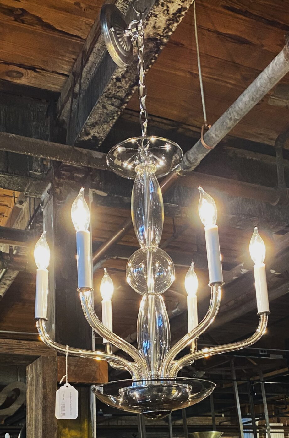 6 Lite Glass Tube Candle Chandelier