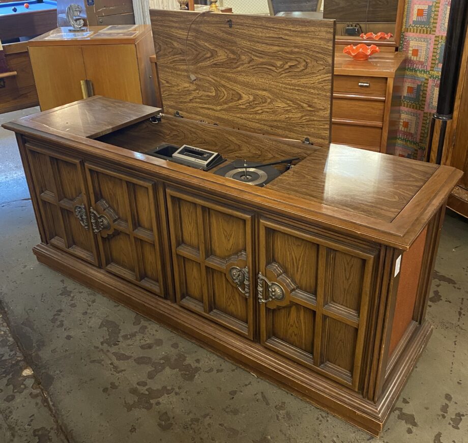 Magnavox Dark Wood Record Console on Casters