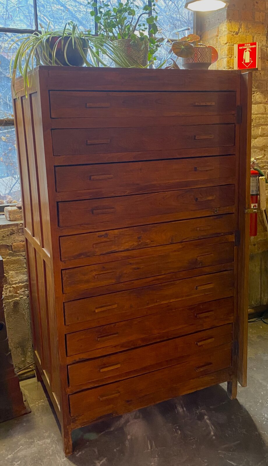 Rustic Architect Dresser w 10 Drawers and Locking Side